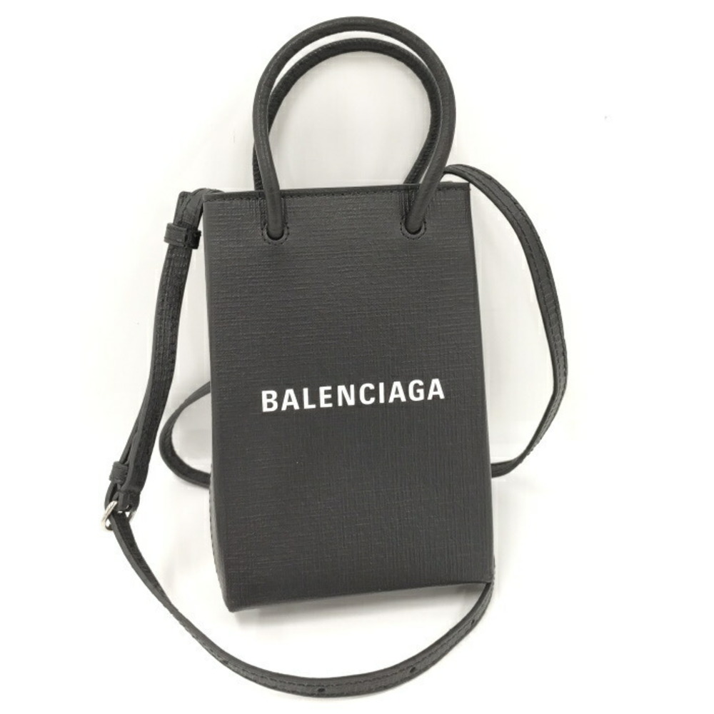 Balenciaga Shopping Phone Holder 2way Leather Shoulder Bag Black
